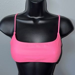 TRIANGL Pink Ribbed Bikini Top
